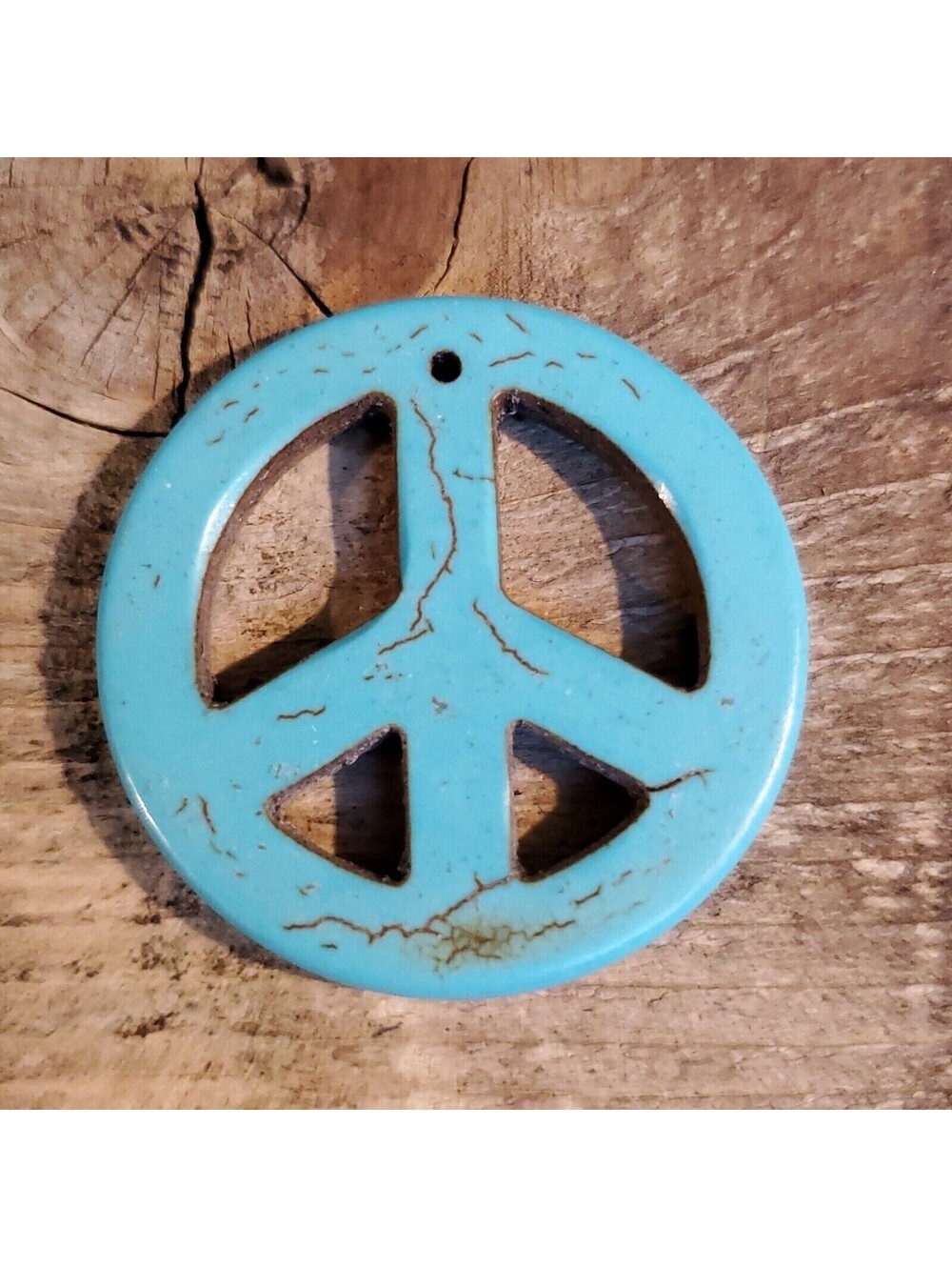 Peace Sign Pendant Off White Magnesite Stone with Matrix